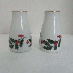 Vintage Christmas Porcelain Salt & Pepper Set with Gold Rim